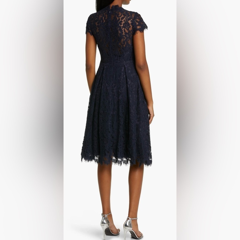 Eliza J Macy’s NWT Navy Eyelash Lace Fit & Flare Cocktail Evening Party Dress 8 - Picture 13 of 13